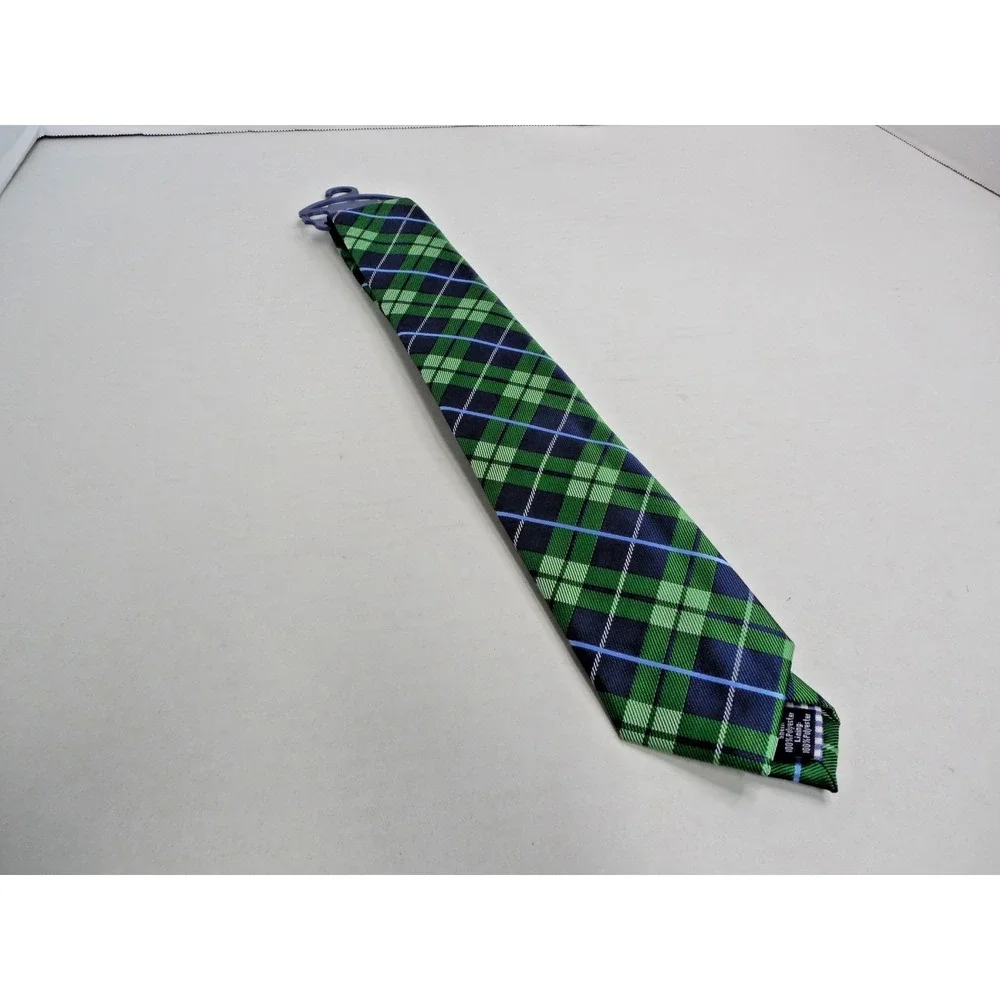 Chaps Neck Tie Boy's Classic Green & Blue Plaid 100% Polyester 48
